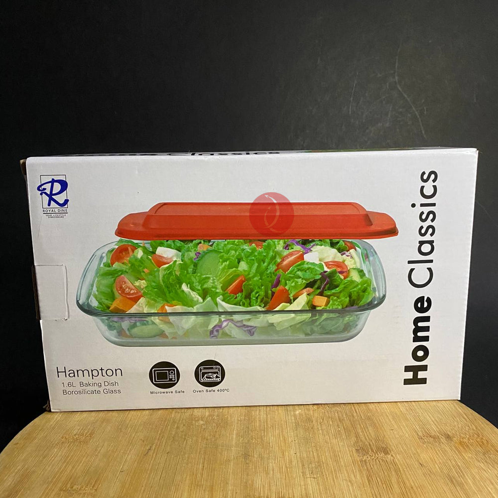 Royal Dine Hampton Baking Dish 1.6L Red Lid | Microwave Oven Safe | Borosilicate Glass