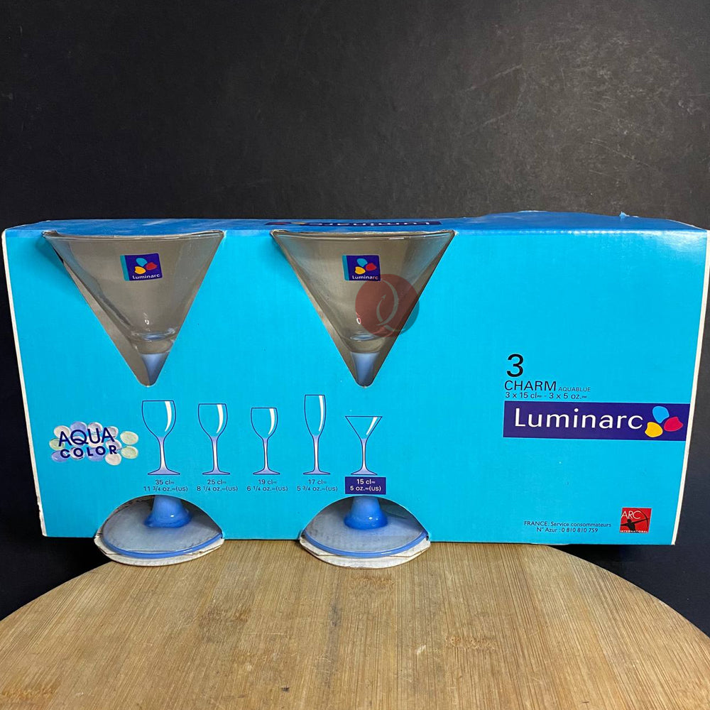 Luminarc 3pcs V Shape Cocktail Glass | Charm Aqua Blue | 15cl - 5 oz.