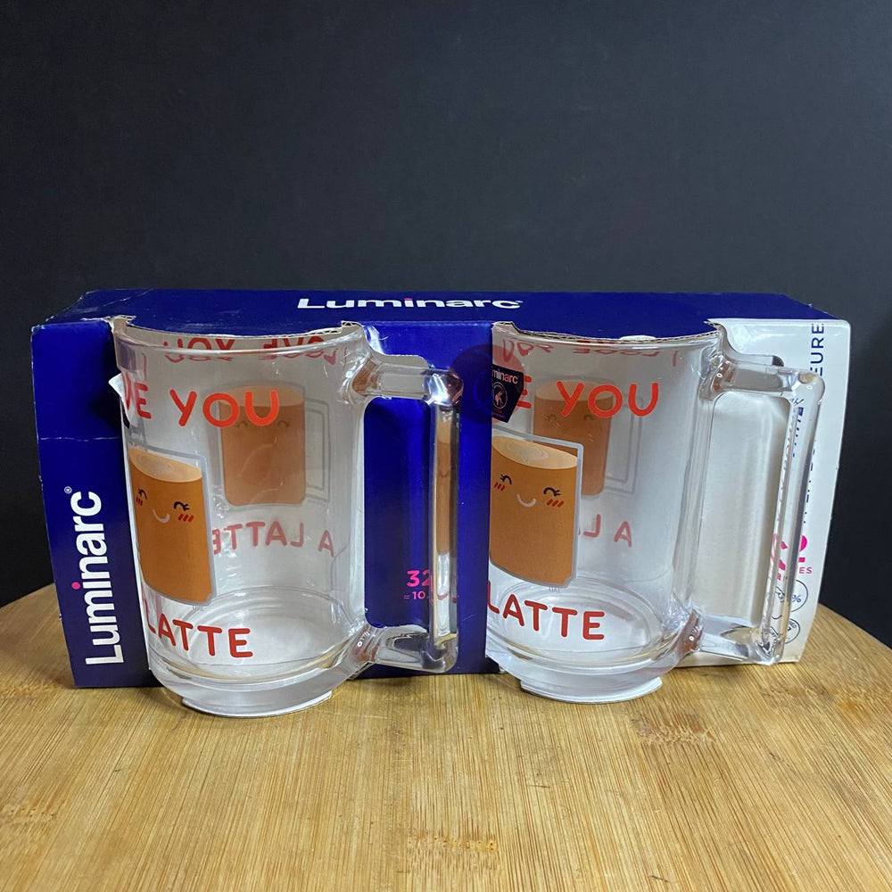 Luminarc Bonne Love Latte 320ml Couple Mug | Hot and Cold | High Quality Glass Mug