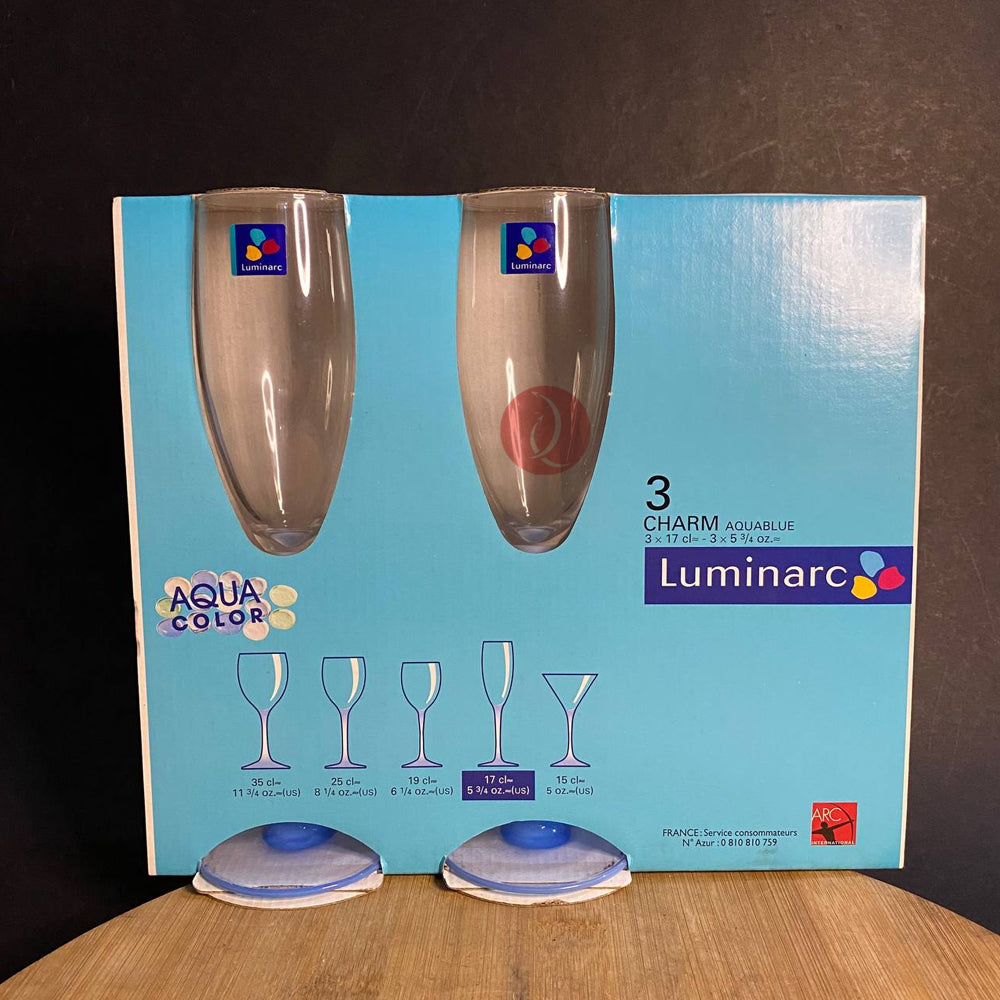 Luminarc 3pcs Flute Glass | Charm Aqua Blue | 17cl - 5 3/4 oz.