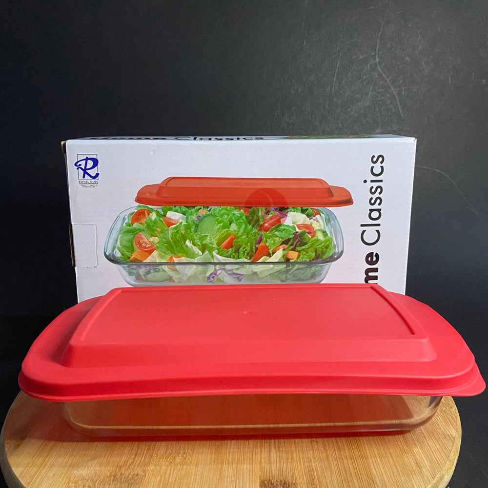 Royal Dine Hampton Baking Dish 1.6L Red Lid | Microwave Oven Safe | Borosilicate Glass