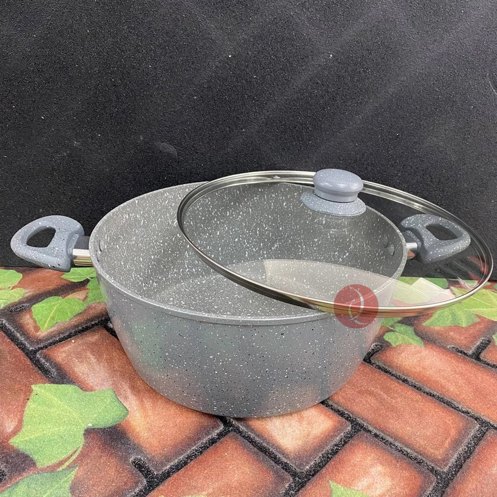 Dynamex Marble Induction 28cm Casserole with Glass Lid | Non-stick Stone | Dutch Oven Cookware