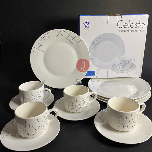 Porcelain Dinner Set Royal Dine Celeste 12pcs Set | Dinner Plate | Cup & Saucer