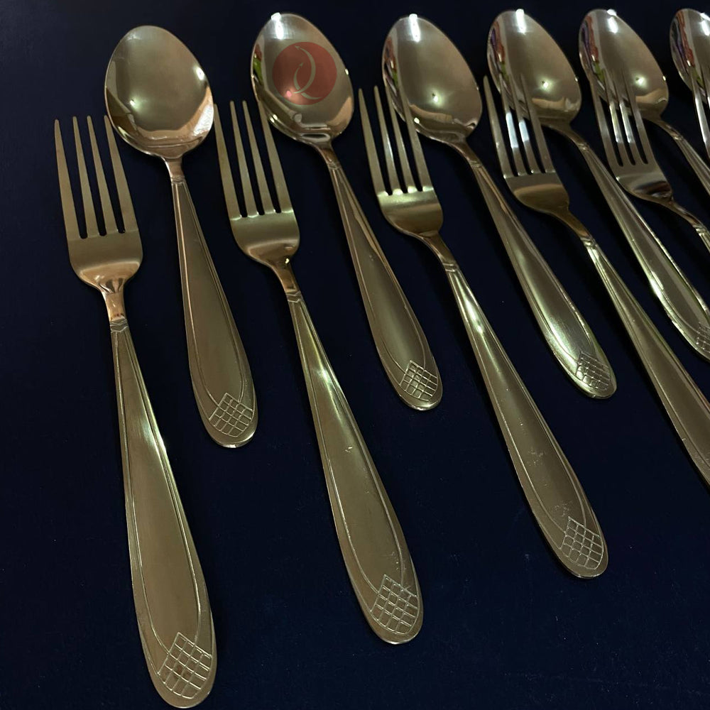 Gold Plated Cutlery 12pcs Set | 6pcs Spoon & 6pcs Fork | Thicken Stainless Steel