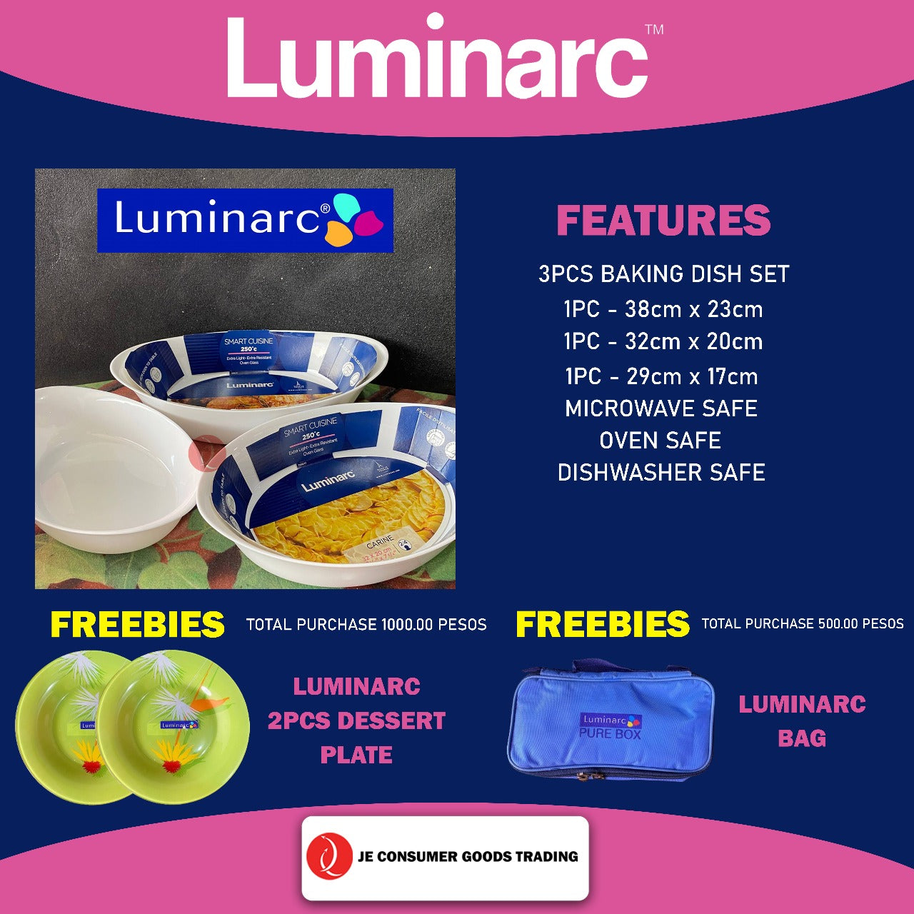 Luminarc Smart Cuisine Carine White 3pcs Baking Dish | Oven Safe