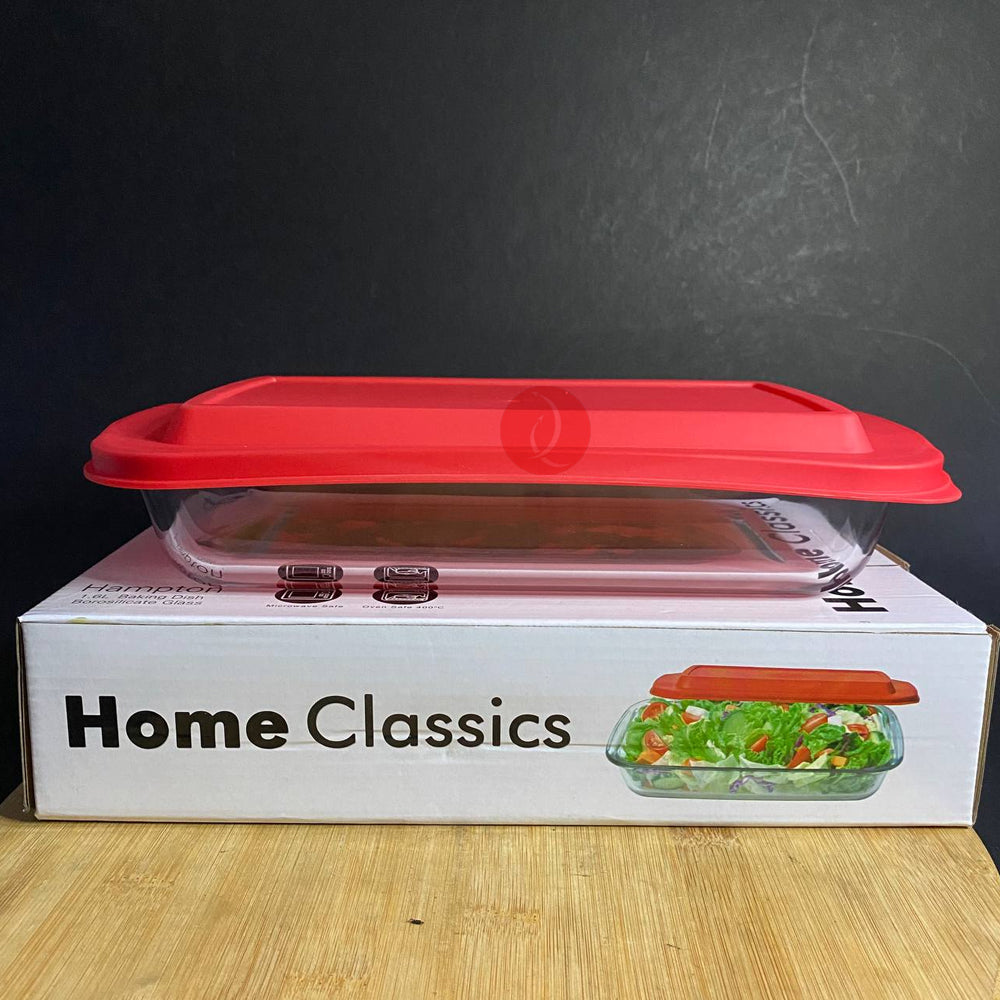 Royal Dine Hampton Baking Dish 1.6L Red Lid | Microwave Oven Safe | Borosilicate Glass