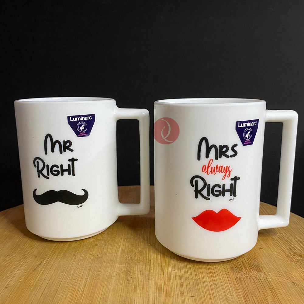 Luminarc Mr and Mrs Right 380ml Couple Mug | Hot and Cold | High Quality Glass Mug Opal