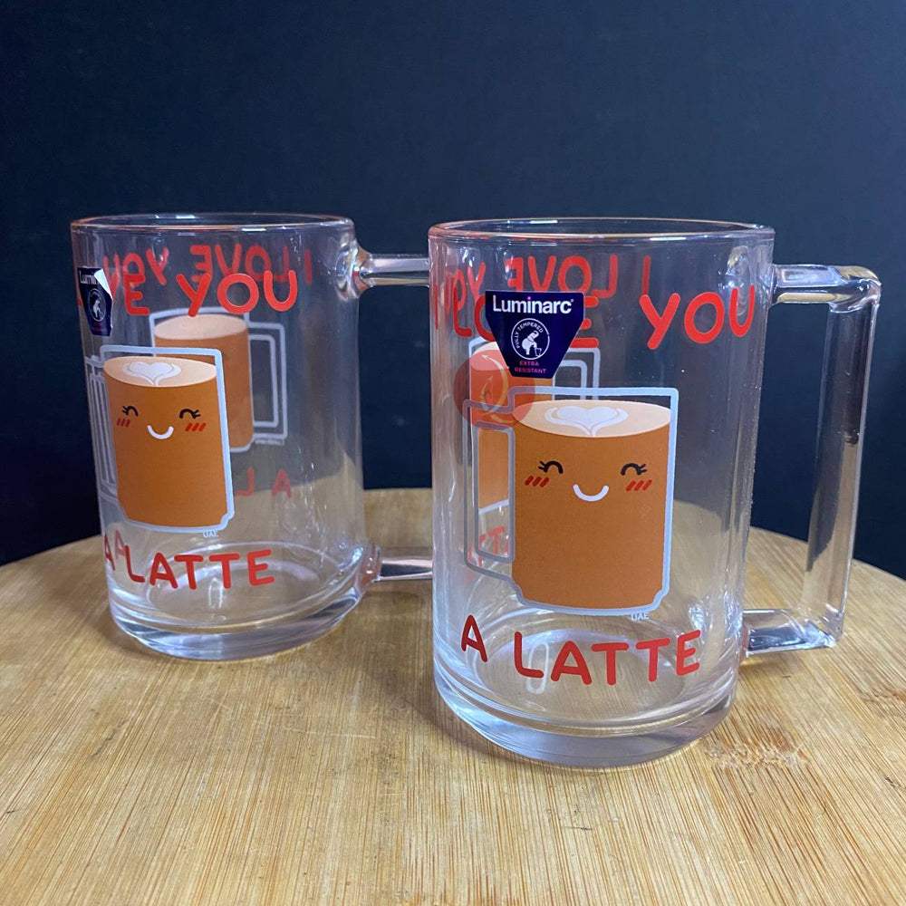 Luminarc Bonne Love Latte 320ml Couple Mug | Hot and Cold | High Quality Glass Mug