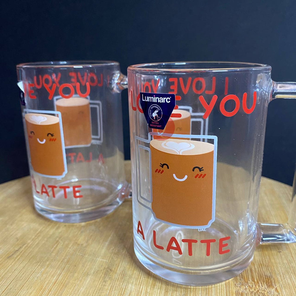 Luminarc Bonne Love Latte 320ml Couple Mug | Hot and Cold | High Quality Glass Mug