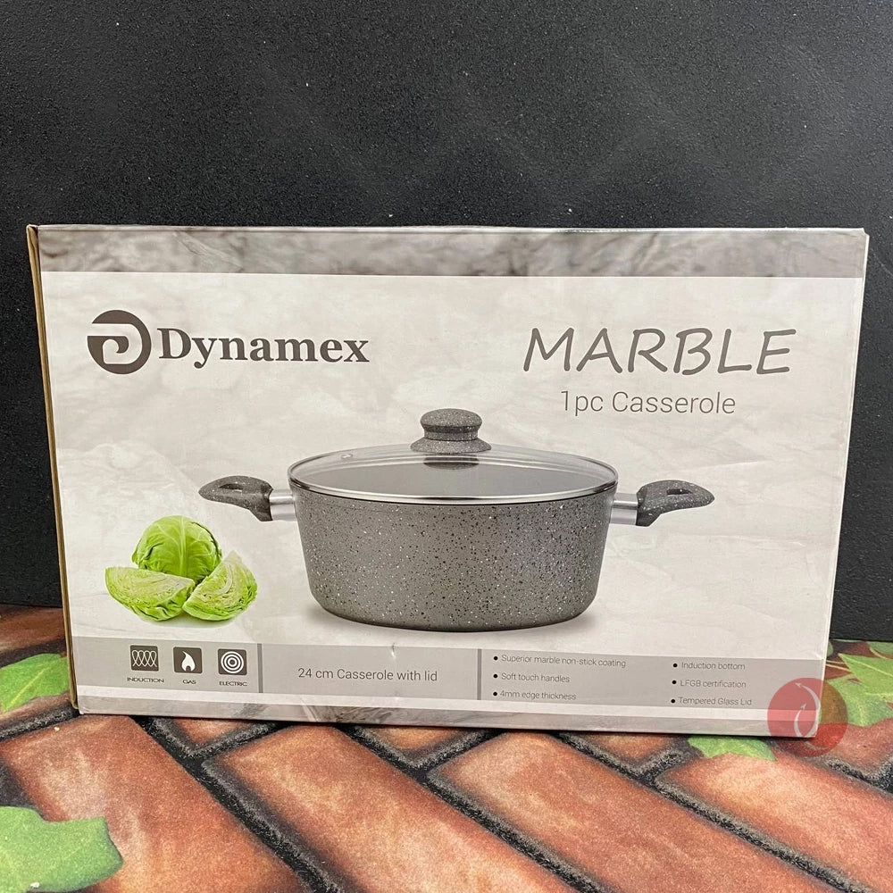 Dynamex Marble Induction 24cm Casserole with Glass Lid | Non-stick Stone | Dutch Oven Cookware