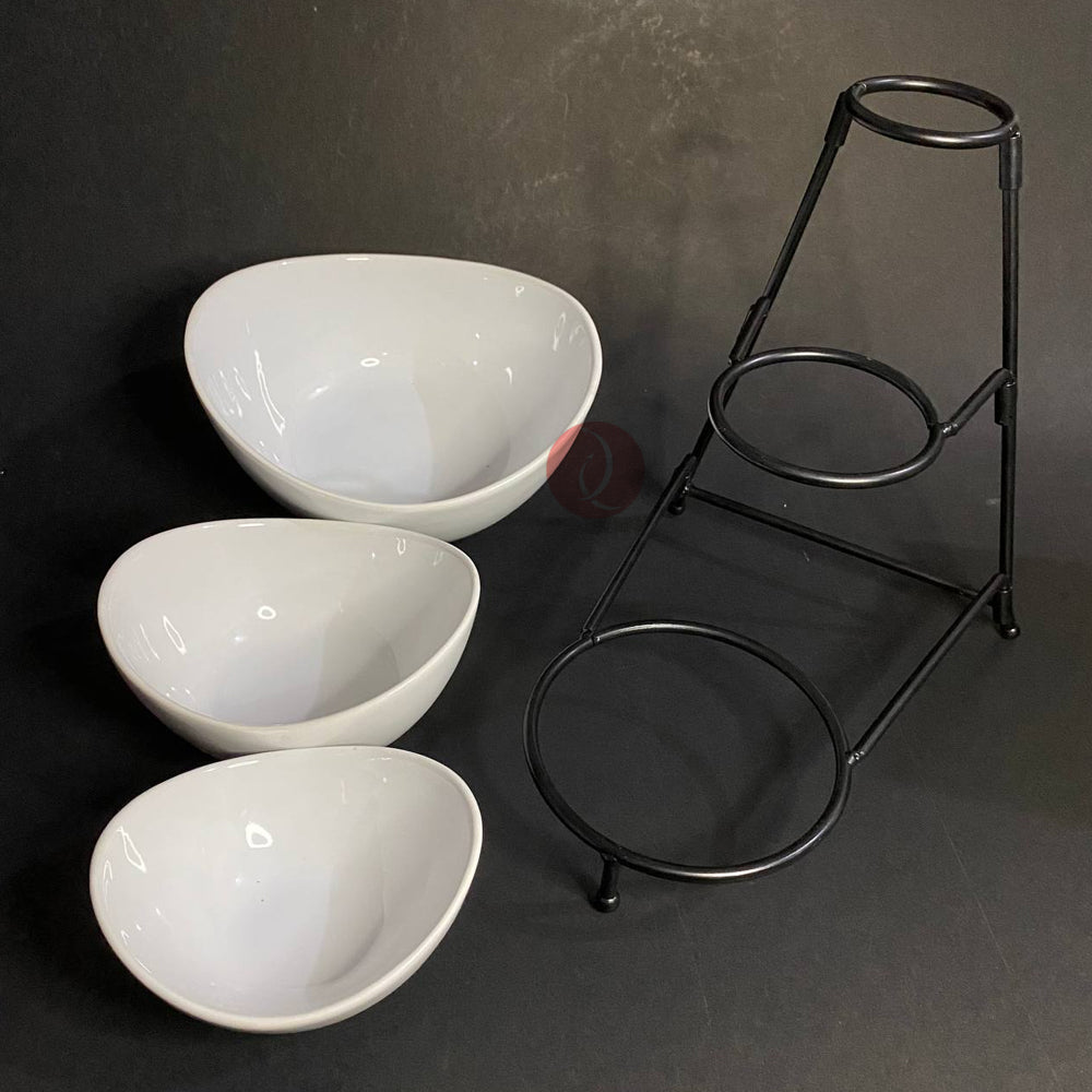 Buffet Server 3 Tier Bowl Royal Dine W/Metal Stand | Ceramics Bowls