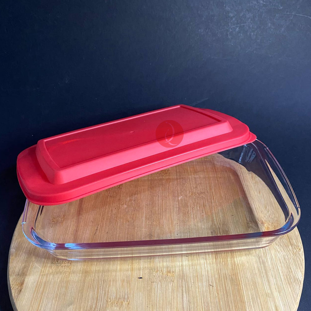 Royal Dine Hampton Baking Dish 1.6L Red Lid | Microwave Oven Safe | Borosilicate Glass