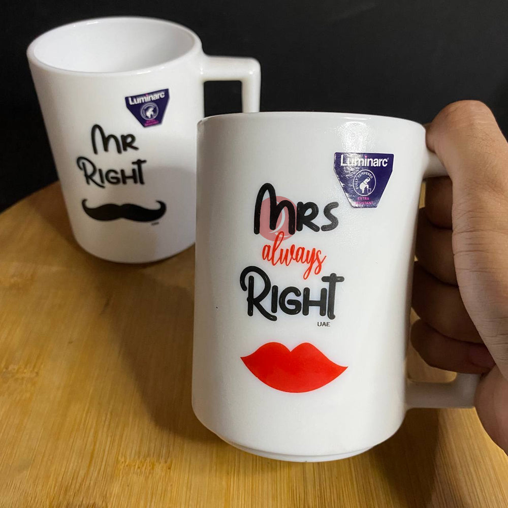 Luminarc Mr and Mrs Right 380ml Couple Mug | Hot and Cold | High Quality Glass Mug Opal