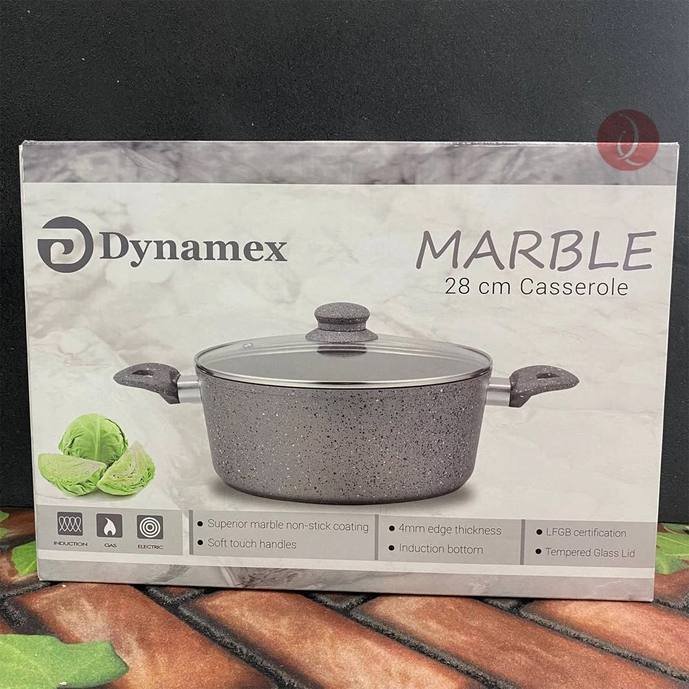 Dynamex Marble Induction 28cm Casserole with Glass Lid | Non-stick Stone | Dutch Oven Cookware