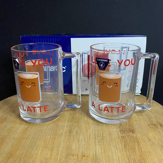 Luminarc Bonne Love Latte 320ml Couple Mug | Hot and Cold | High Quality Glass Mug