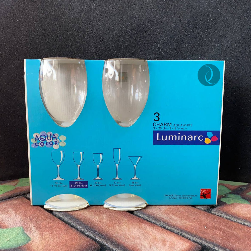 Luminarc 3pcs Wine Glass | Charm Aqua White | 69656 |  25cl - 8 1/4oz