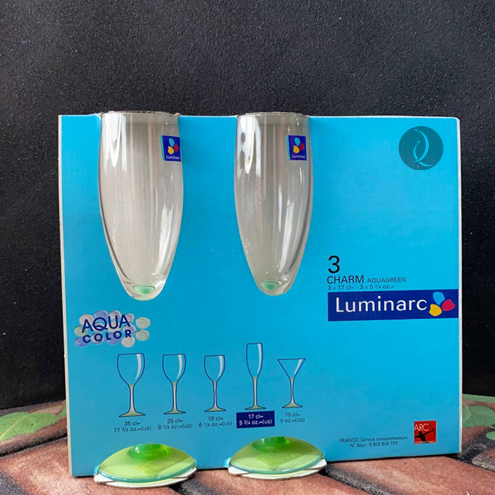 Luminarc 3pcs Flute Glass | Charm Aqua Green | 69996 | 17cl - 5 3/4 oz