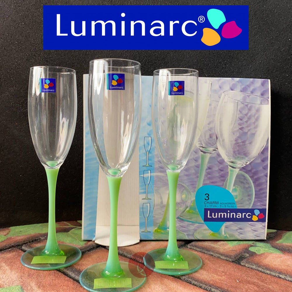 Luminarc 3pcs Flute Glass | Charm Aqua Green | 69996 | 17cl - 5 3/4 oz