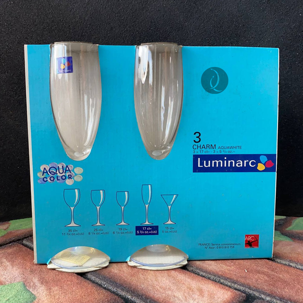 Luminarc 3pcs Flute Glass | Charm Aqua White | 69667 | 17cl - 5 3/4 oz