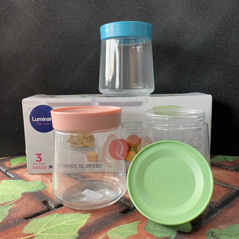 Luminarc 3pcs Pot Swing Food Container Set | Glass Container with Lid | Food Storage