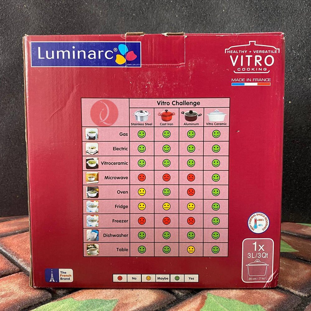 Luminarc Vitro 3Liters | Direct to Fire | Gas | Stove | Oven Safe | Microwave Safe | Freezer Safe