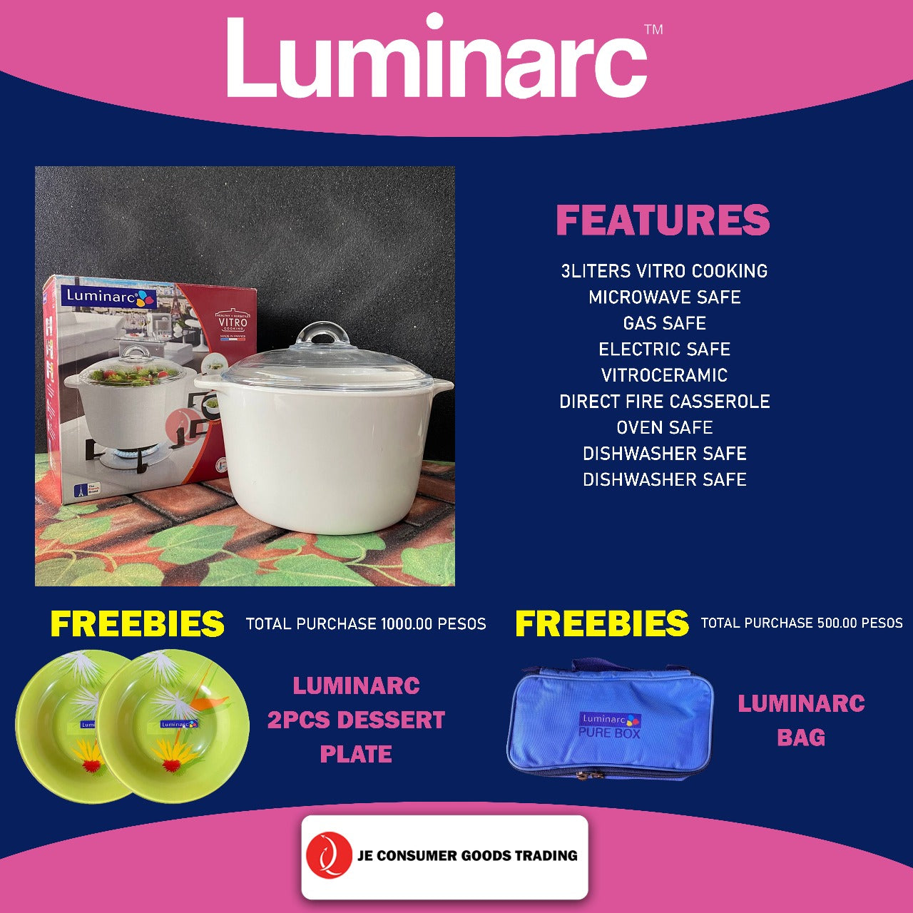 Luminarc Vitro 3Liters | Direct to Fire | Gas | Stove | Oven Safe | Microwave Safe | Freezer Safe